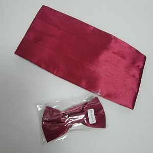 Men Burgundy Bow Tie+Cummerbund Set Tuxedo Accessories Wedding Groom Prom Formal